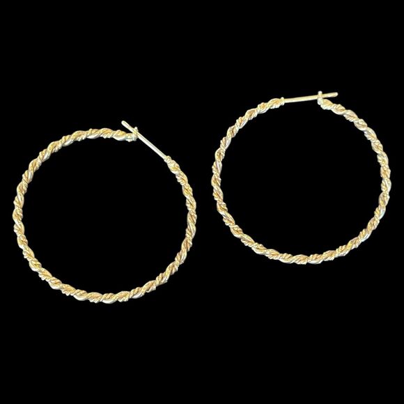 Vintage Vermeil Stamped 925 Hoop Earrings Twisted Rope Style Design Pierced - Picture 1 of 5